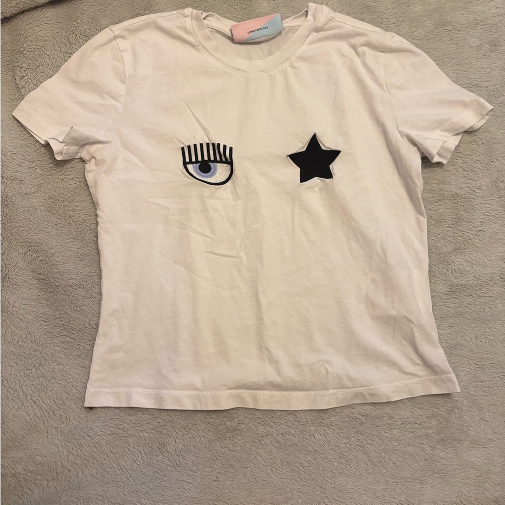 Chiara Ferragni White and Black Short Sleeve Tee